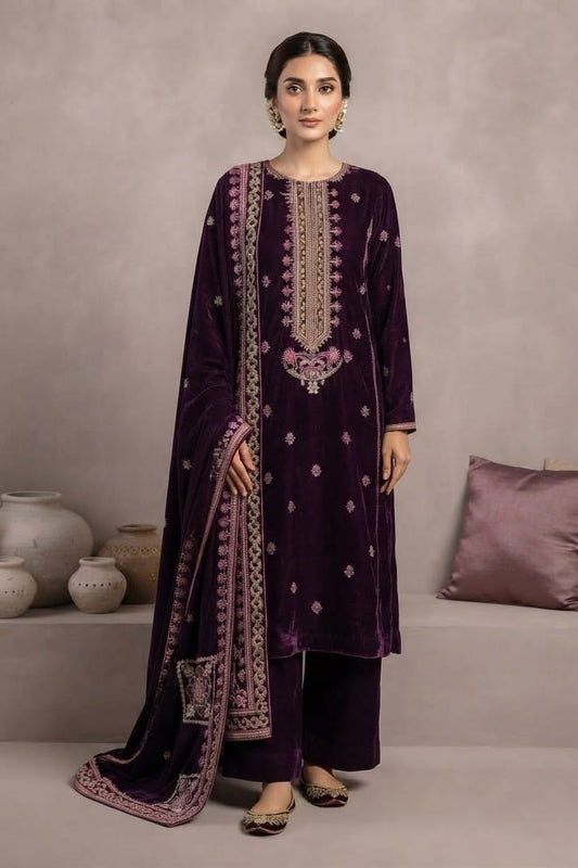 Premium Unstitched Embroidered Velvet 3pc