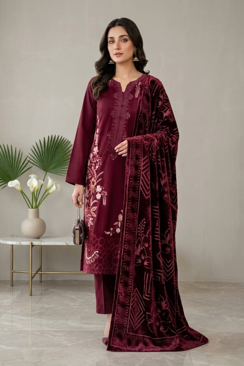 Noor Jahan Mehfil e Sard Unstitched Embroidered 3pc