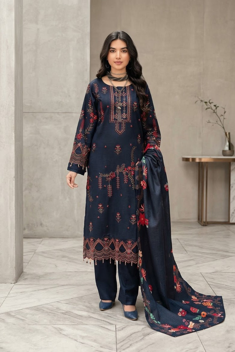 Feroza Fabiha Unstitch Slub khaddar Luxury Embroidered 3pc