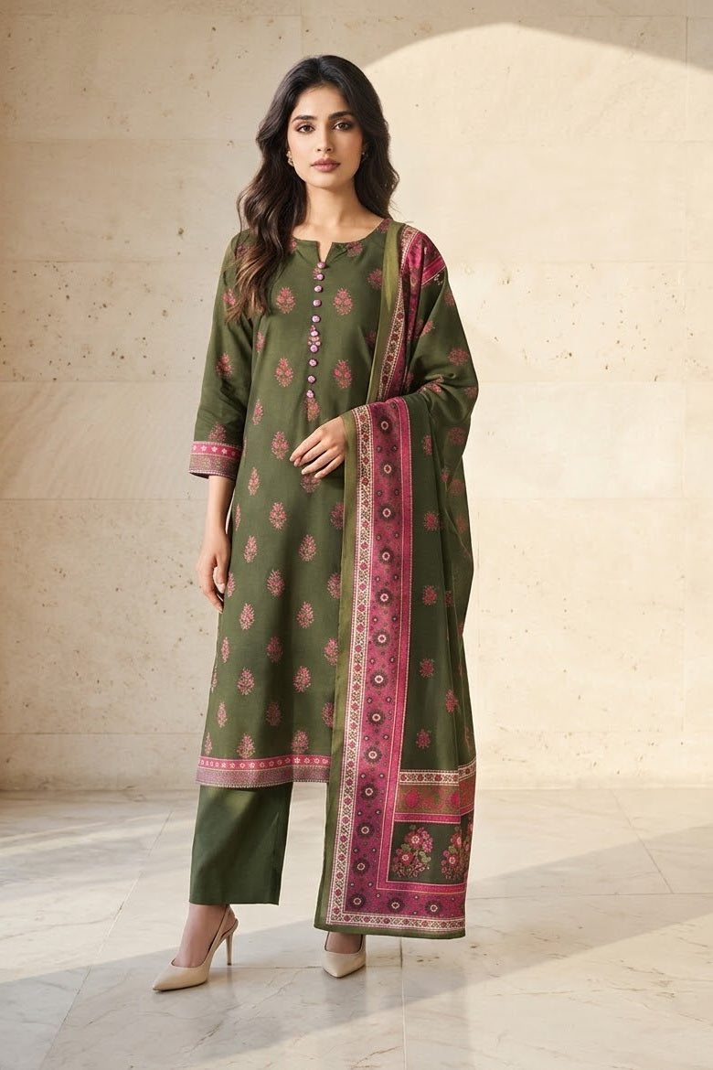 Lime Light Unstitched Printed Khaddar 3pc