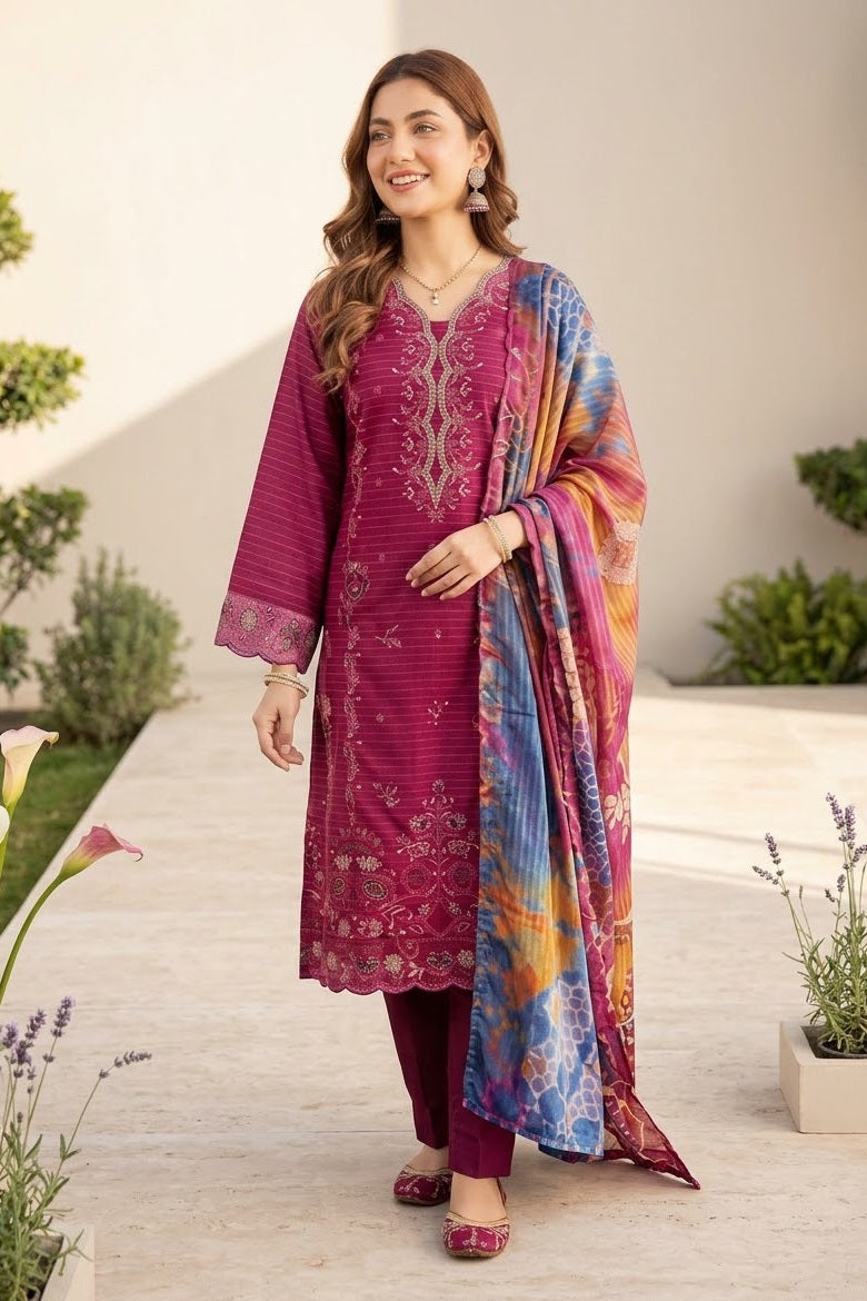 Tawakkal Rishmi Unstitched Embroidered Khaddar 3pc