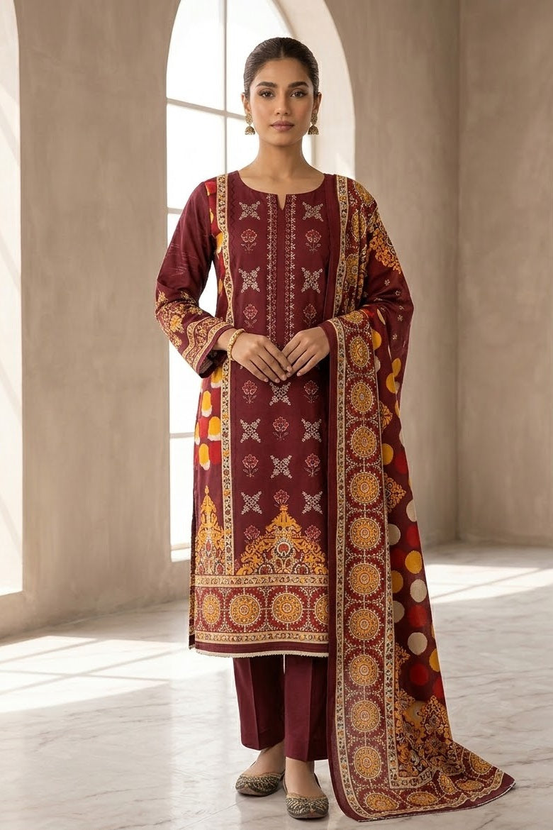 Mix Brand Unstitched Embroidered Khaddar 3pc