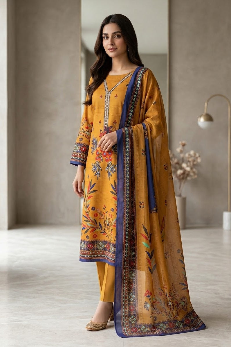 Mix Brand Unstitched Embroidered Linen 3pc
