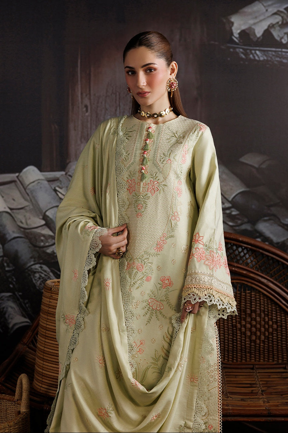 Mahnur Kaya Luxury Peach Leather Unstitched 3pc