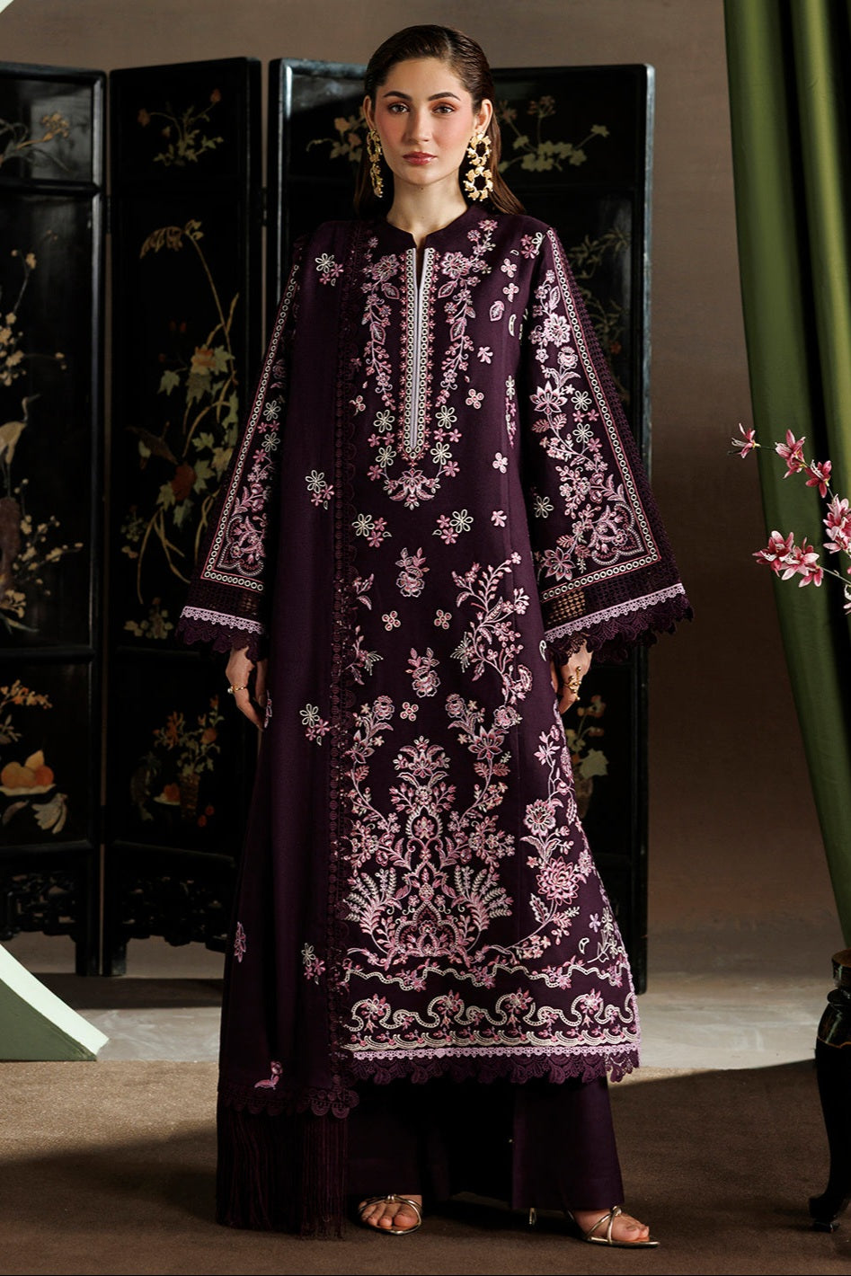 Mahnur Kaya Luxury Peach Leather Unstitched 3pc