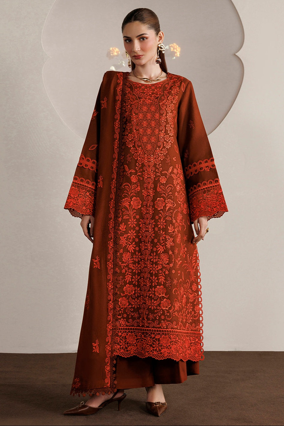 Mahnur Kaya Luxury Peach Leather Unstitched 3pc