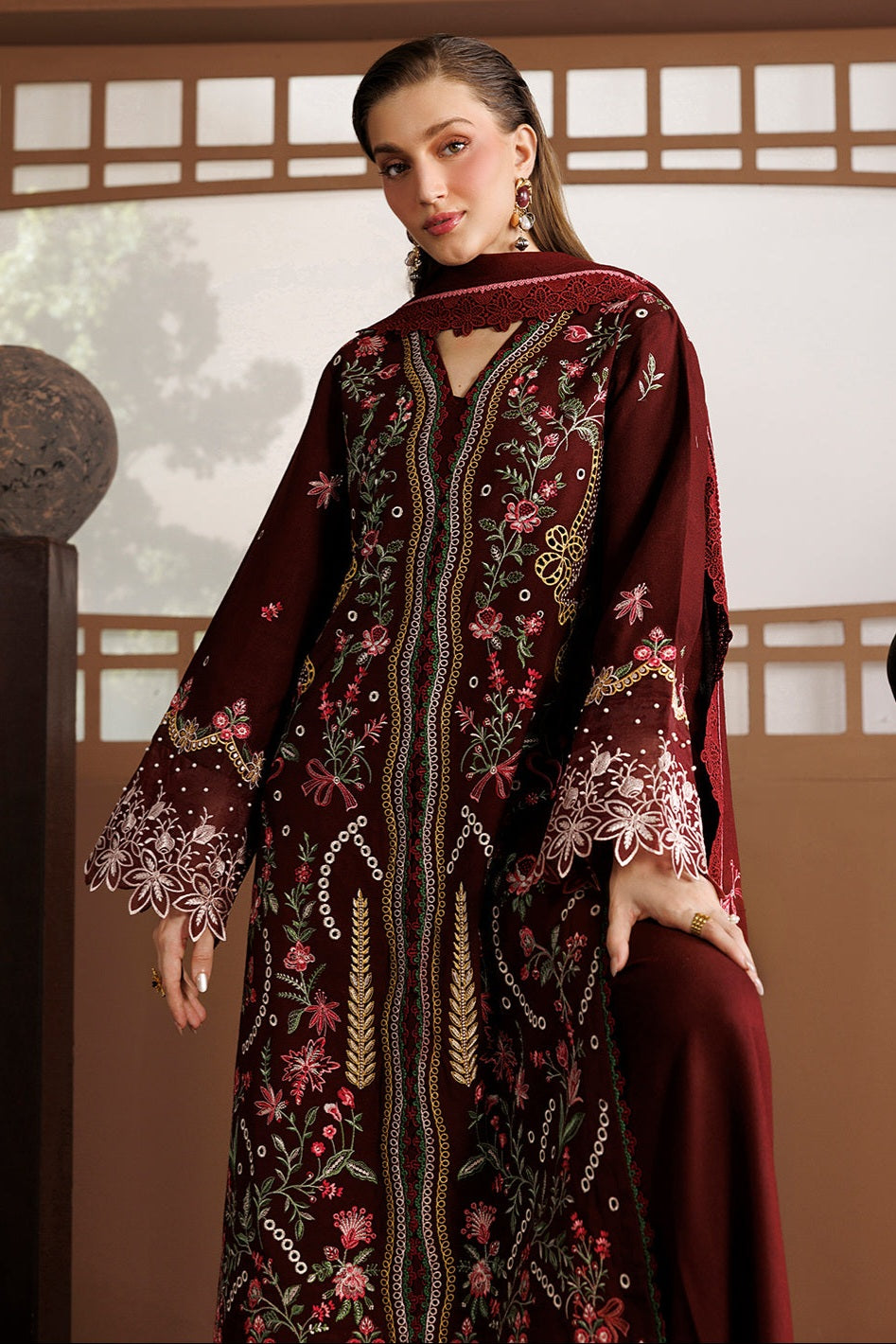Mahnur Kaya Luxury Peach Leather Unstitched 3pc