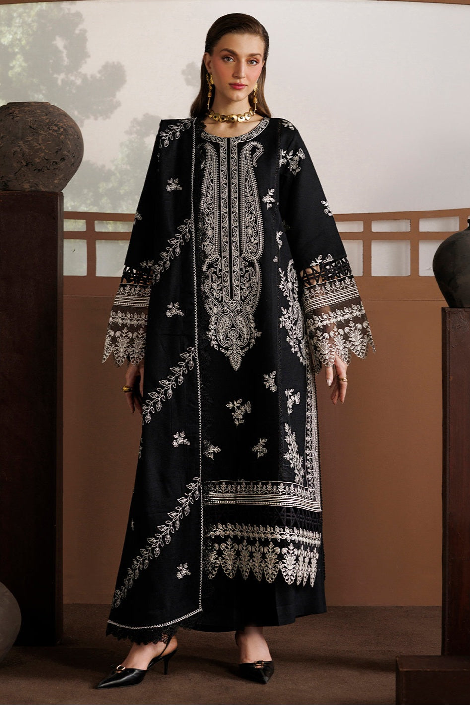 Mahnur Kaya Luxury Peach Leather Unstitched 3pc
