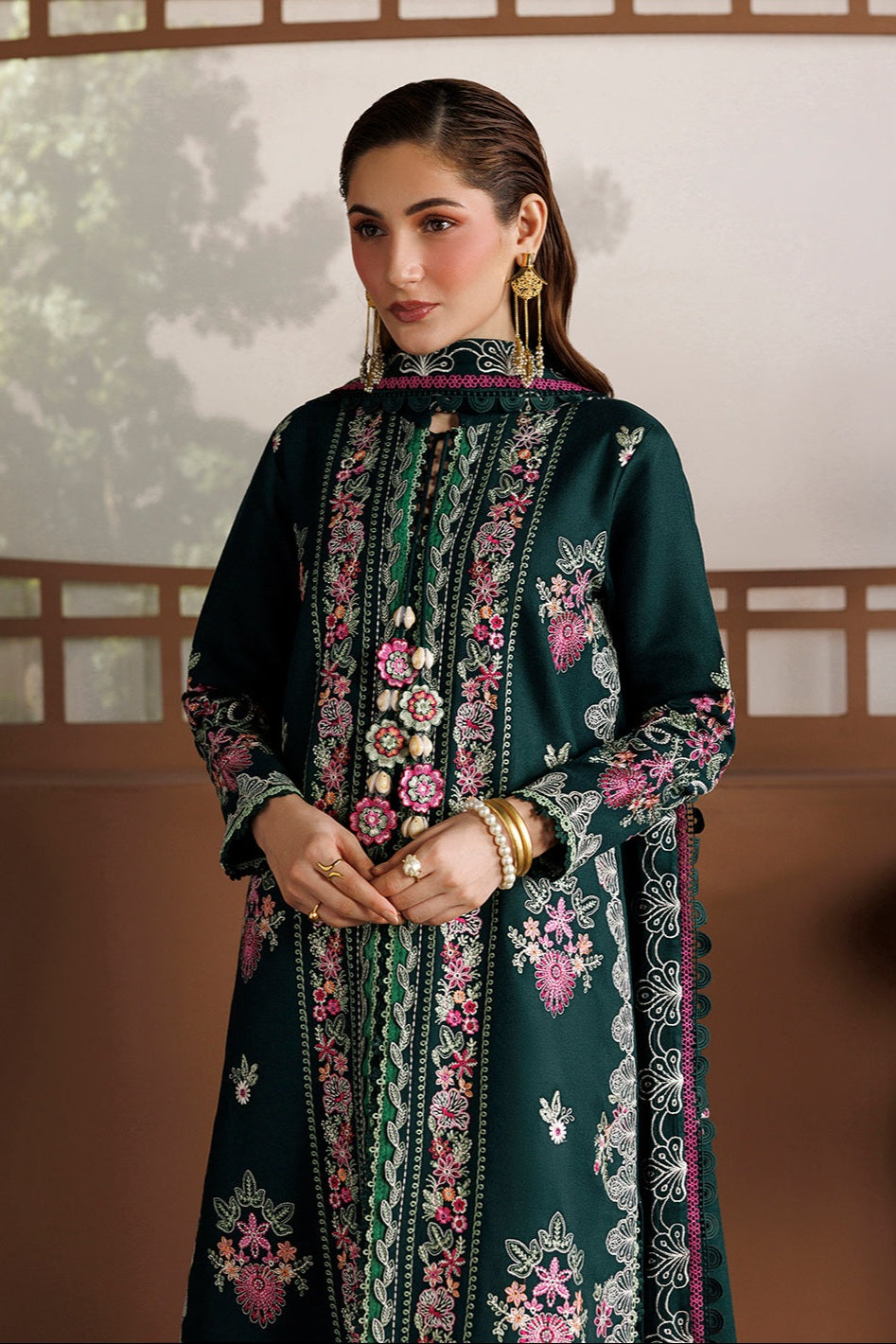 Mahnur Kaya Luxury Peach Leather Unstitched 3pc