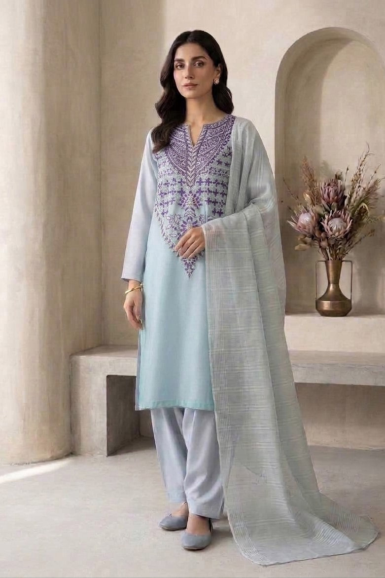 Bonanza Plain Embroidered Unstitched Mix 3pc