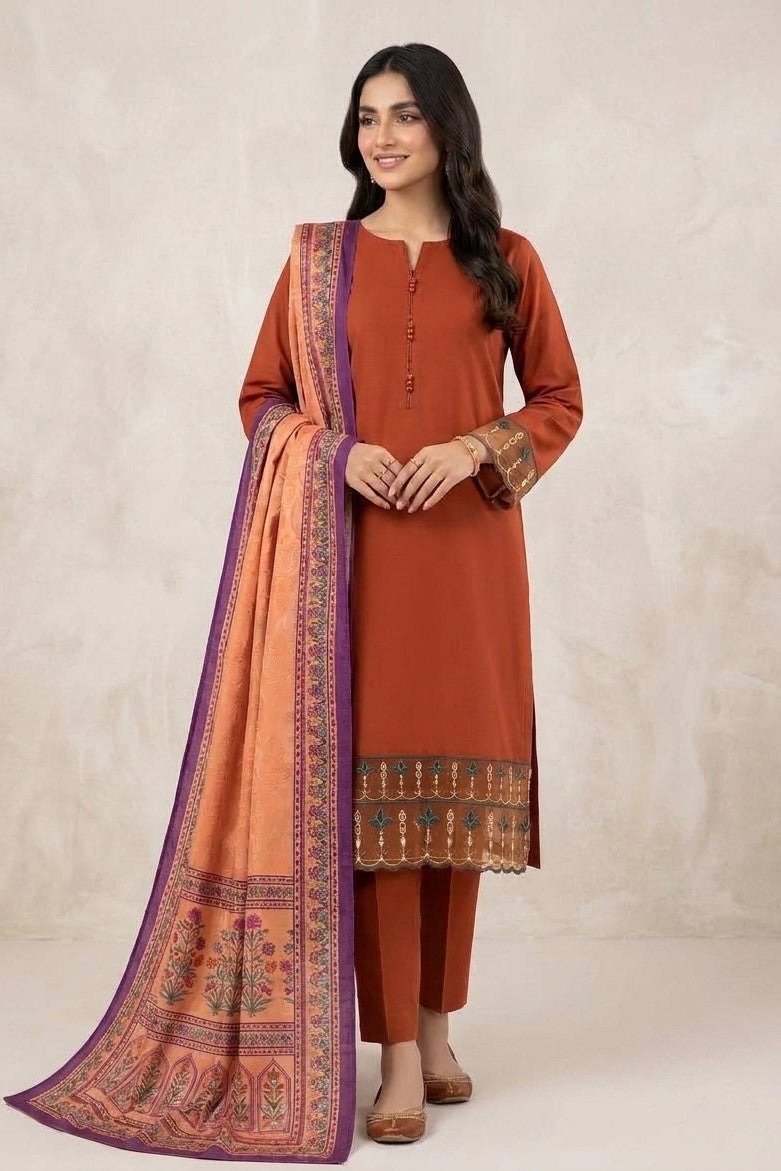 Bonanza Plain Embroidered Unstitched Mix 3pc