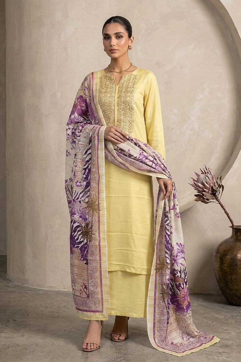 Bonanza Plain Embroidered Unstitched Mix 3pc