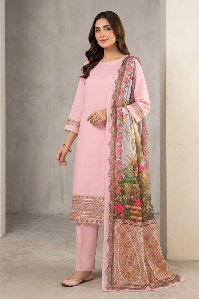 Bonanza Plain Embroidered Unstitched Mix 3pc