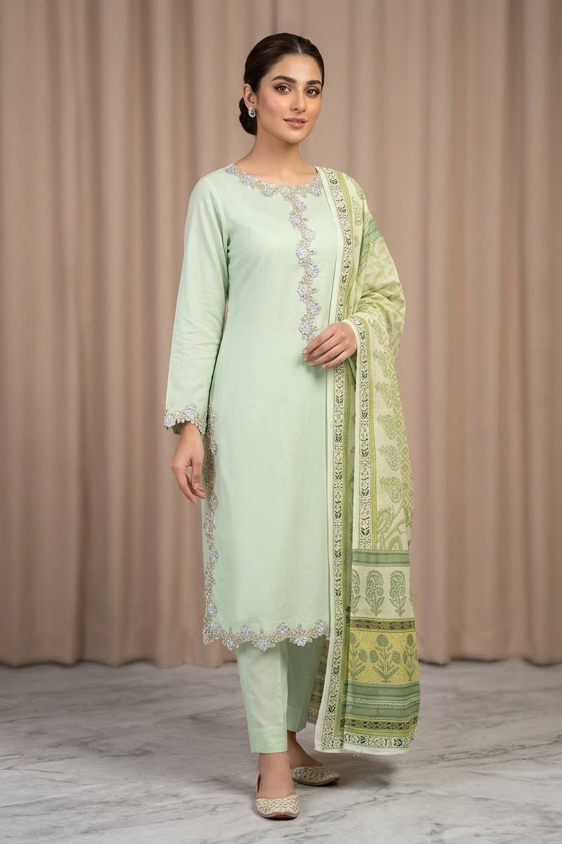 Bonanza Plain Embroidered Unstitched Mix 3pc