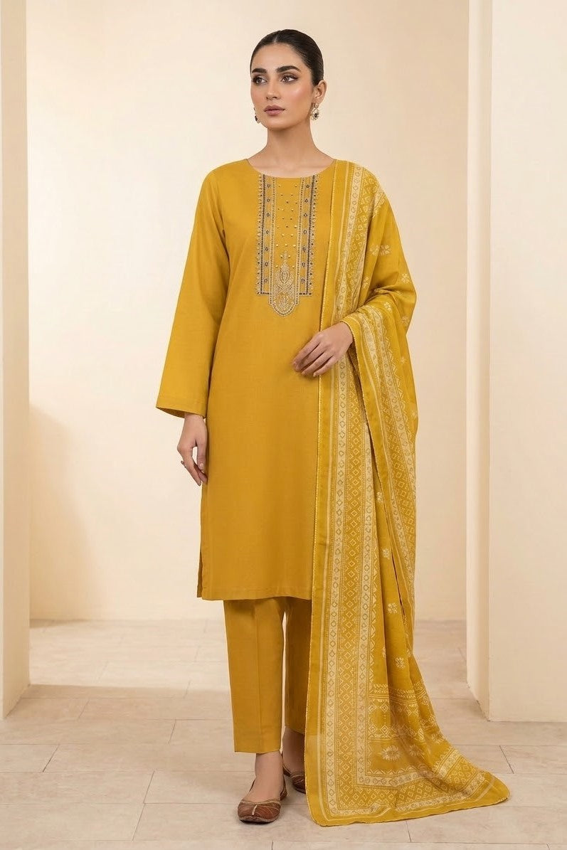 Bonanza Plain Embroidered Unstitched Mix 3pc