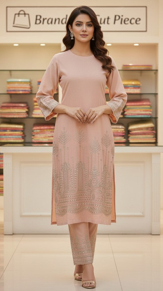 UNSTITCHED EMBROIDERED Silk 2PC SHIRT AND TROUSER COLLECTION BY DESIGNER By Branded Cut Pieces