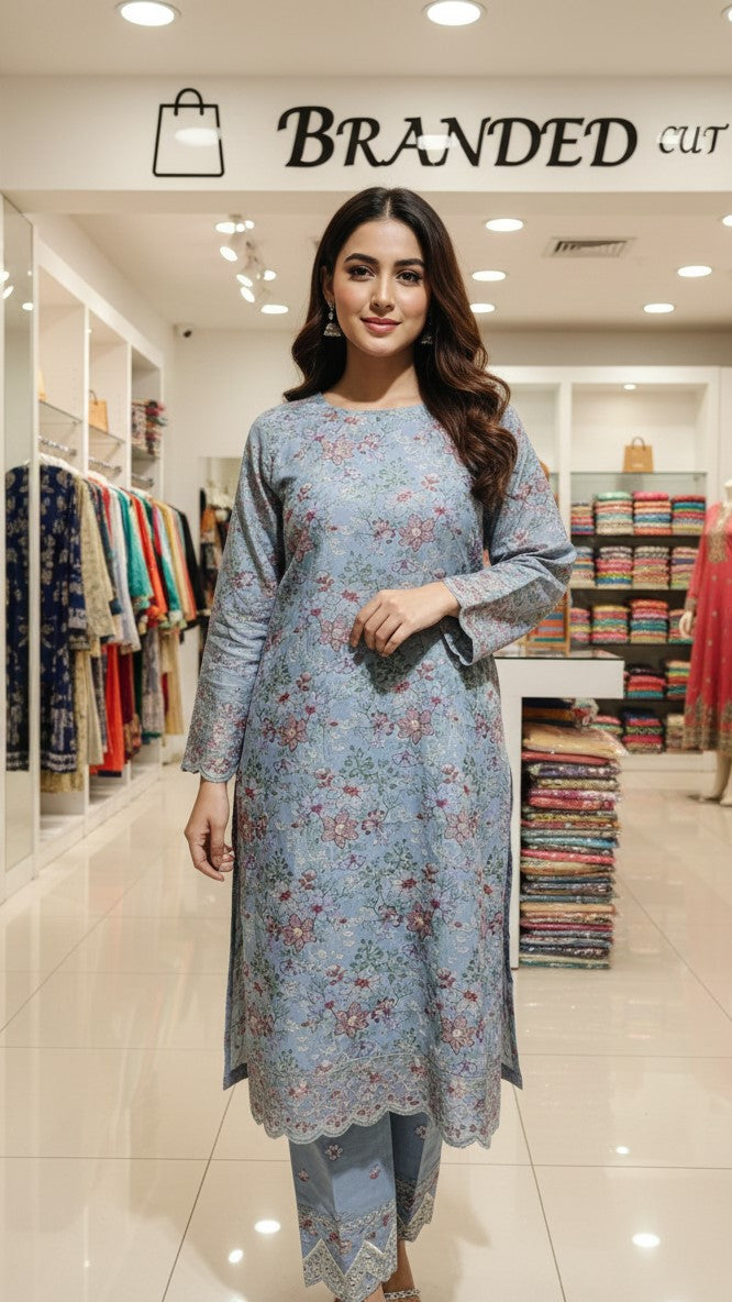 UNSTITCHED EMBROIDERED Silk 2PC SHIRT AND TROUSER COLLECTION BY DESIGNER By Branded Cut Pieces
