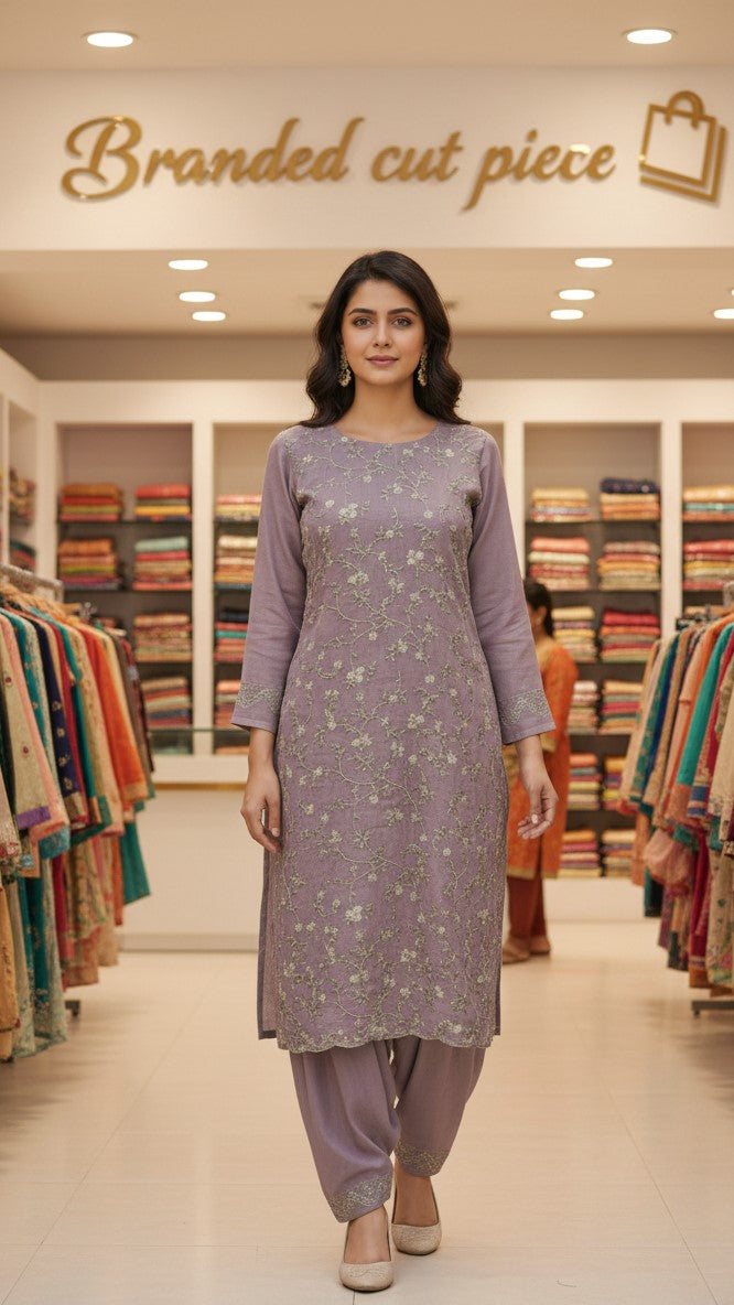 UNSTITCHED EMBROIDERED Silk 2PC SHIRT AND TROUSER COLLECTION BY DESIGNER By Branded Cut Pieces