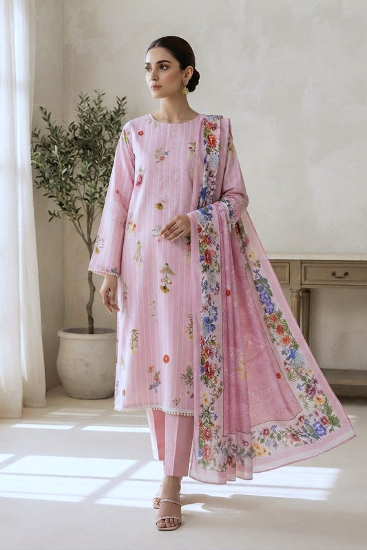 Zeen Unstitched Printed Self Jacquard 3pc