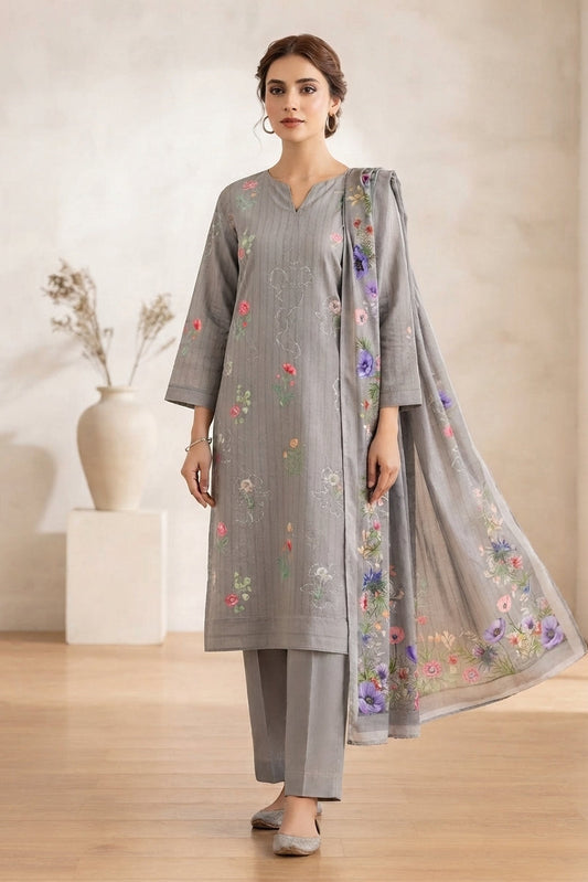 Zeen Unstitched Printed Cambric Self Jacquard 3pc