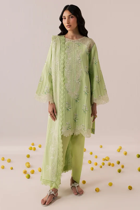 Mahnur Sage Embroidered Luxury Linen 3pc