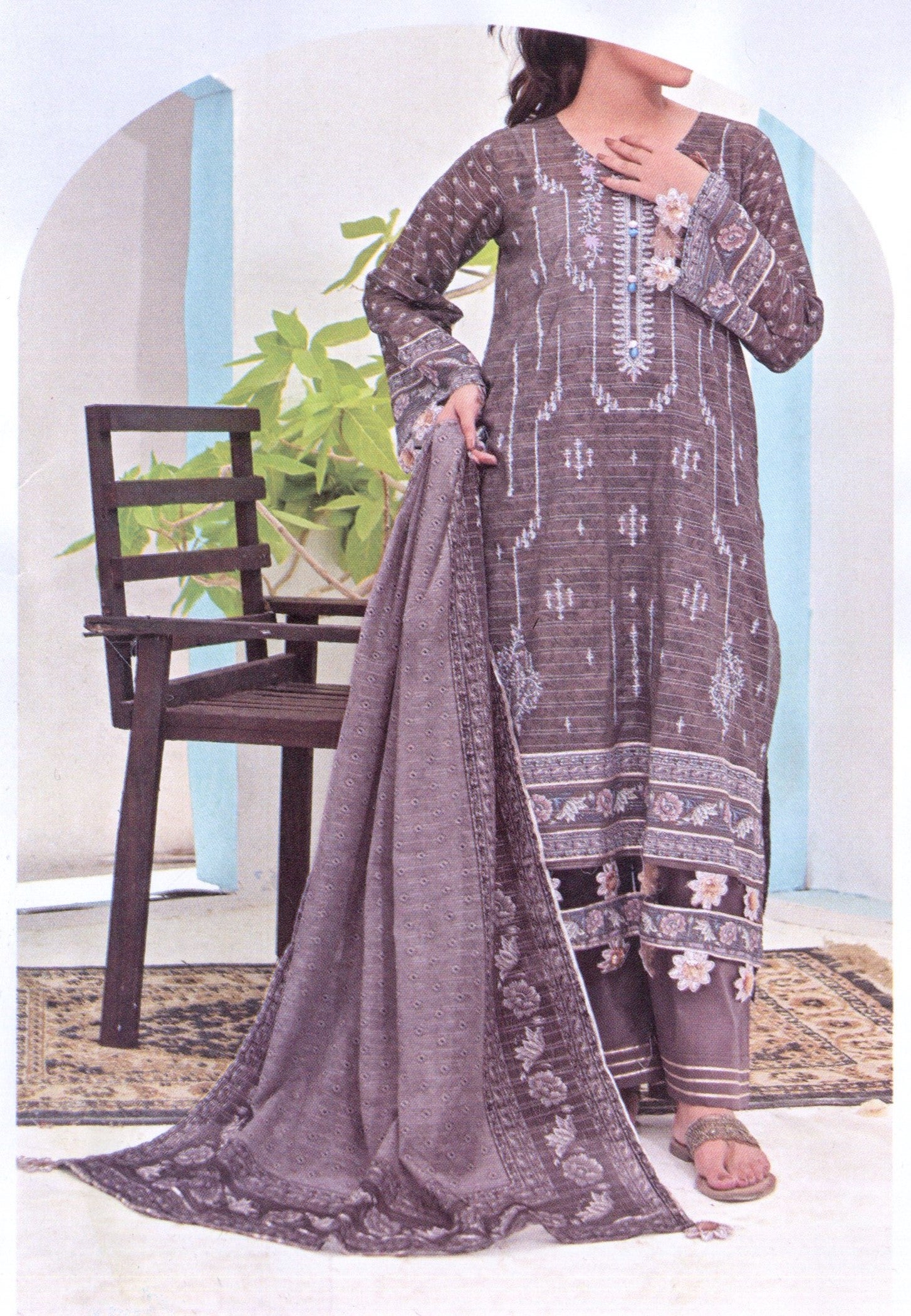 Aira Unstitched Embroidered Lawn 3pc - Branded Cut Pieces