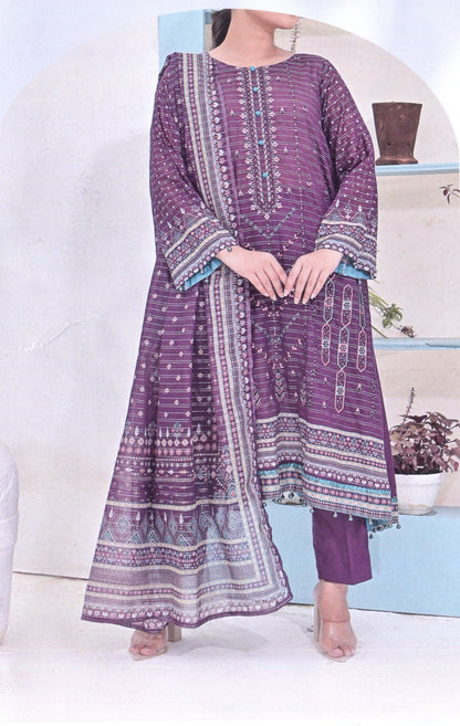 Aira Unstitched Embroidered Lawn 3pc - Branded Cut Pieces