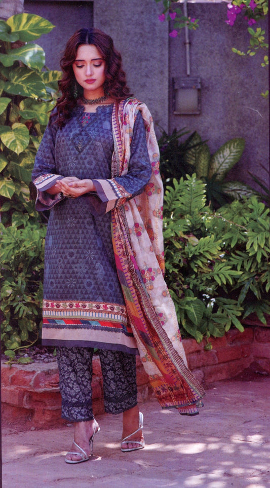 Cross & Cross Unstitched  Printed Lawn 3pc