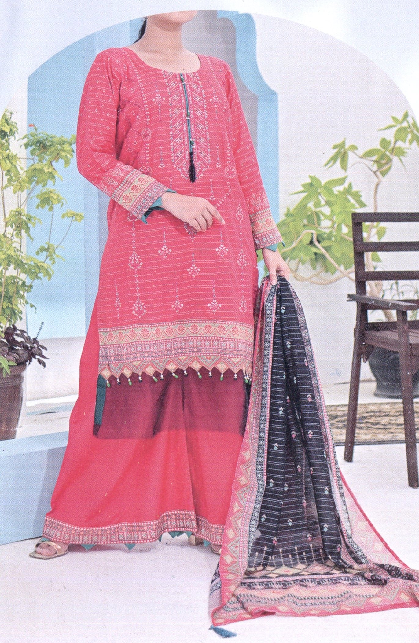 Aira Unstitched Embroidered Lawn 3pc - Branded Cut Pieces