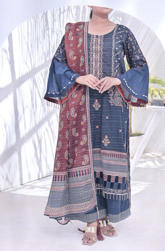 Aira Unstitched Embroidered Lawn 3pc - Branded Cut Pieces