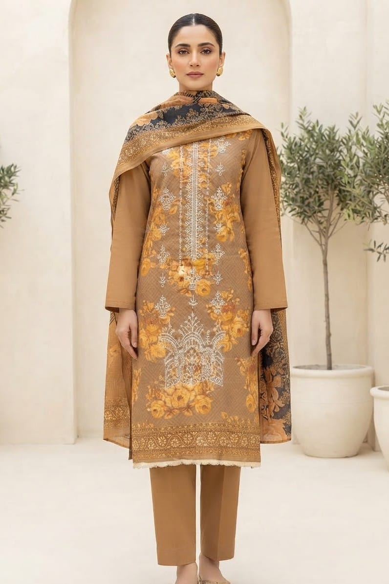 Dhanak Embroidere Unstitched 3pc