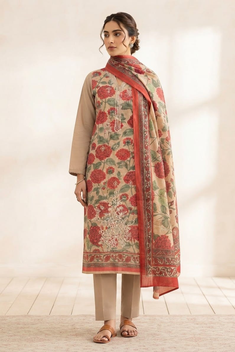 Dhanak Embroidere Unstitched 3pc
