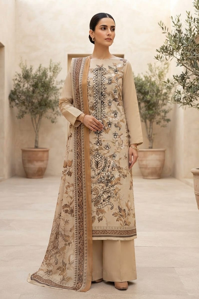 Dhanak Embroidere Unstitched 3pc