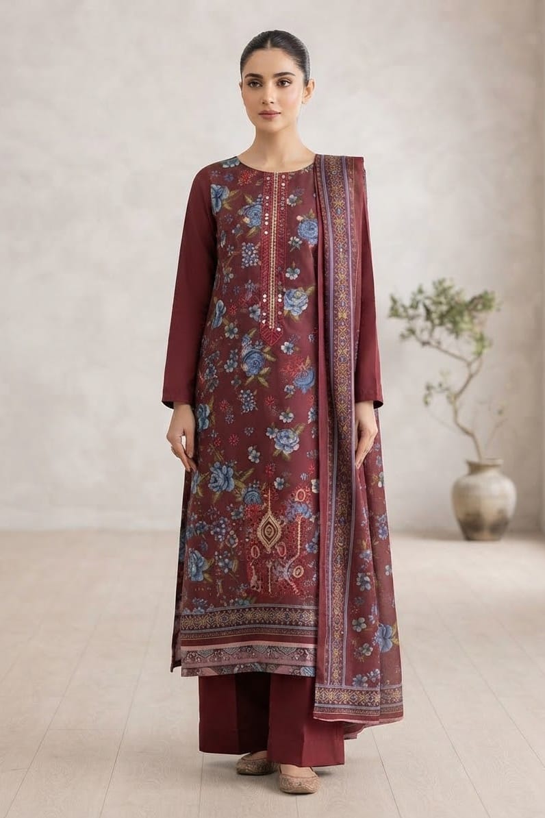 Dhanak Embroidere Unstitched 3pc