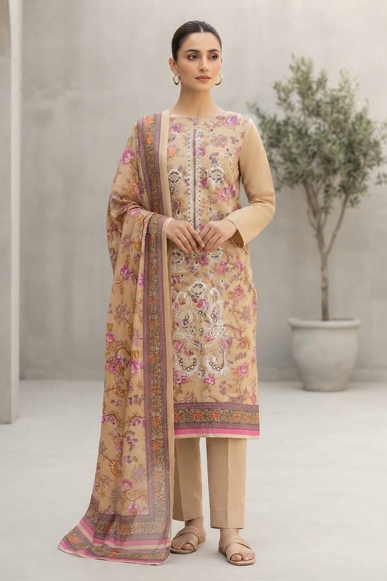 Dhanak Embroidere Unstitched 3pc
