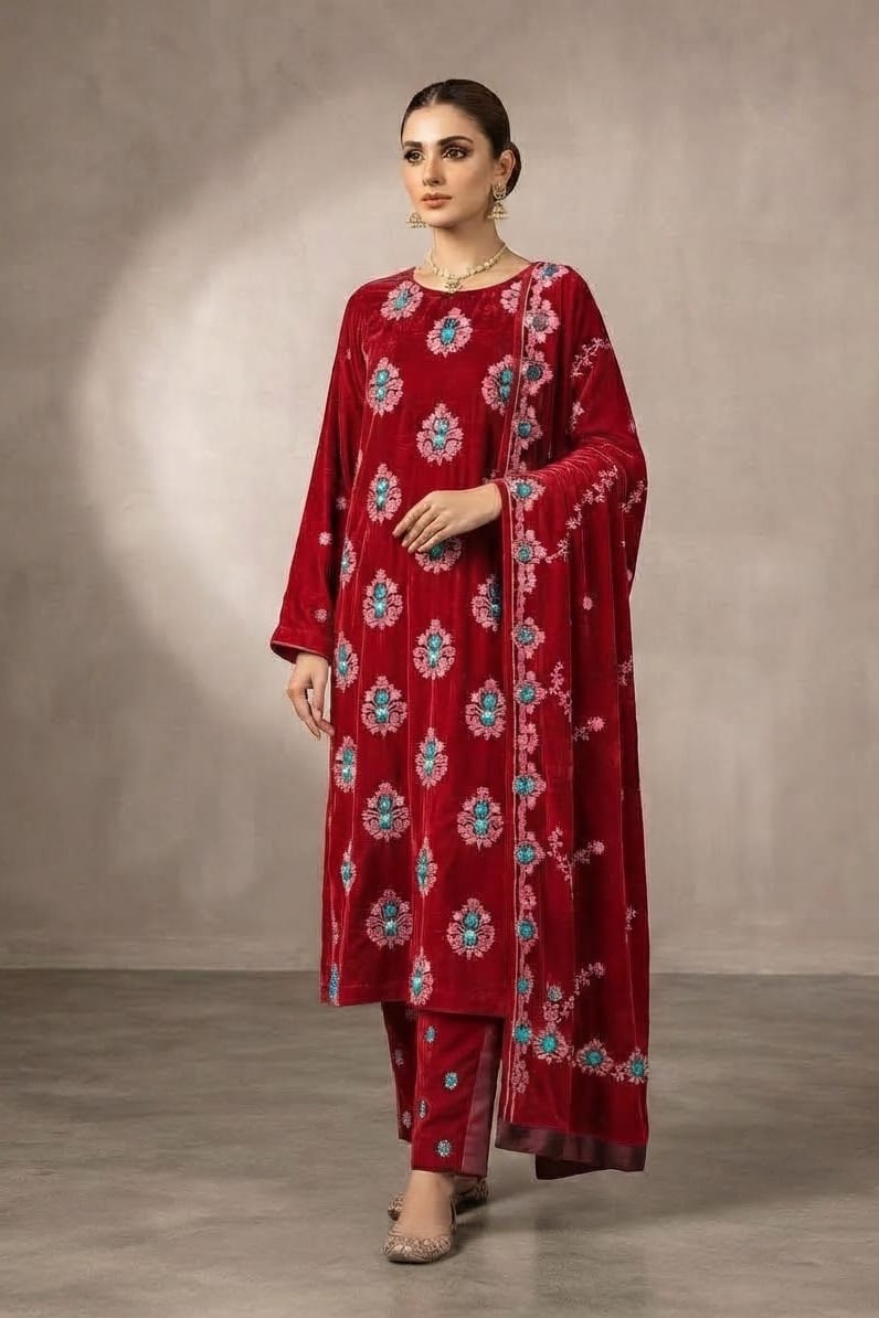 Binzada Unstitched Embroidered Velvet 3pc