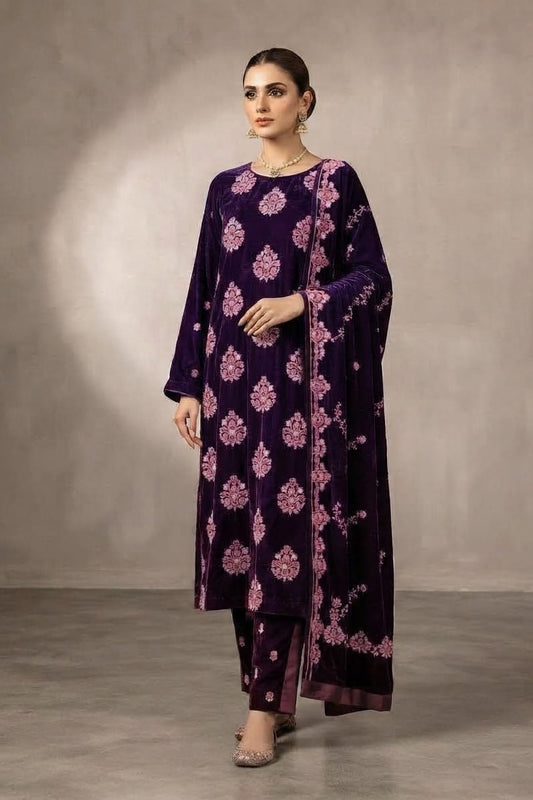 Binzada Unstitched Embroidered Velvet 3pc