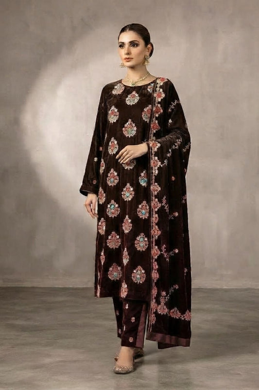 Binzada Unstitched Embroidered Velvet 3pc