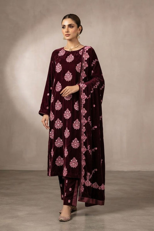 Binzada Unstitched Embroidered Velvet 3pc