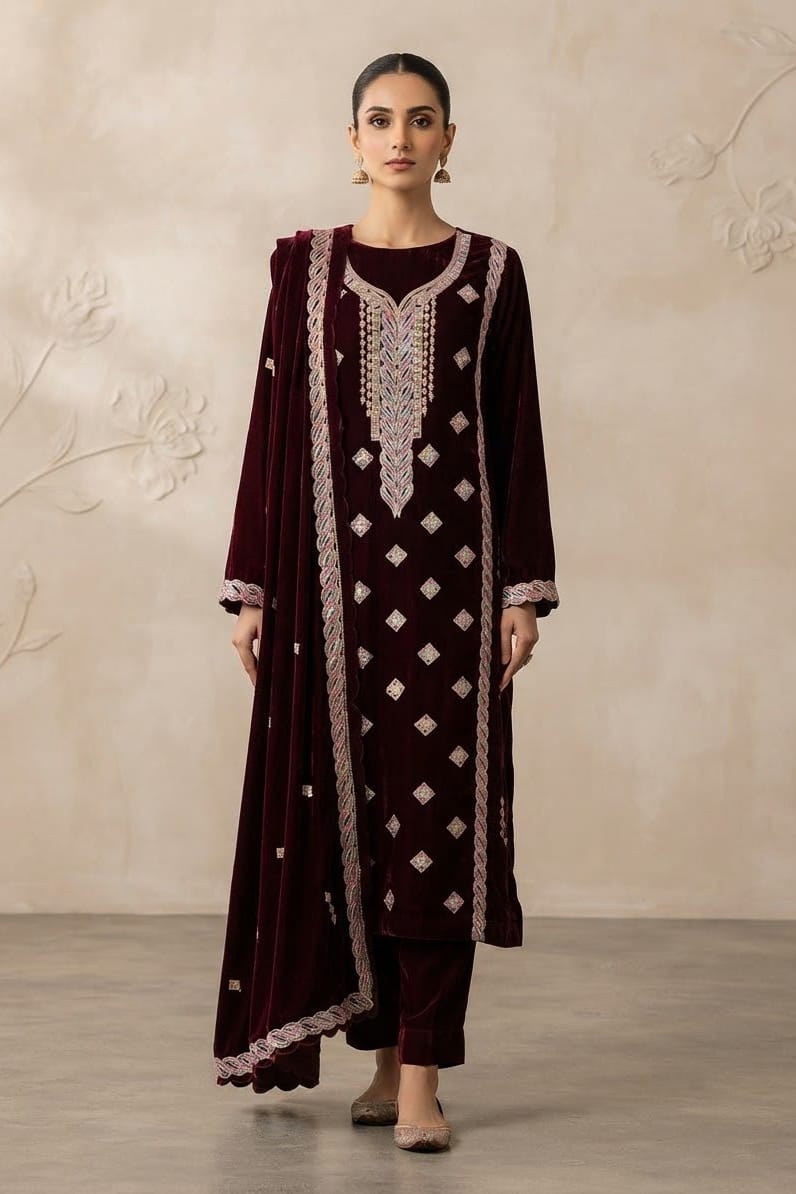 Binzada Unstitched Embroidered Velvet 3pc