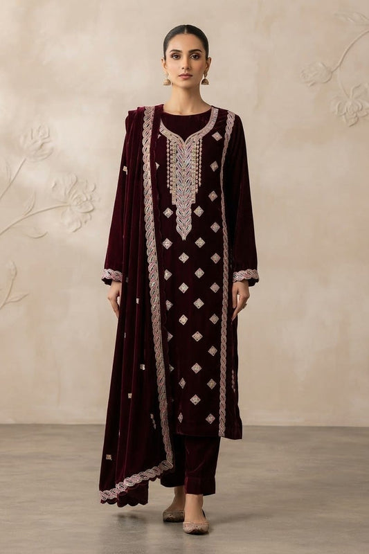 Binzada Unstitched Embroidered Velvet 3pc