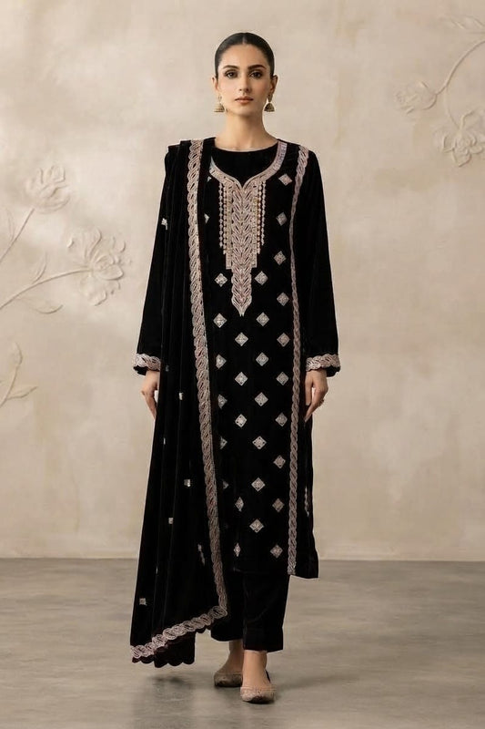 Binzada Unstitched Embroidered Velvet 3pc