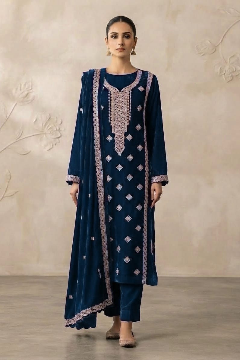 Binzada Unstitched Embroidered Velvet 3pc