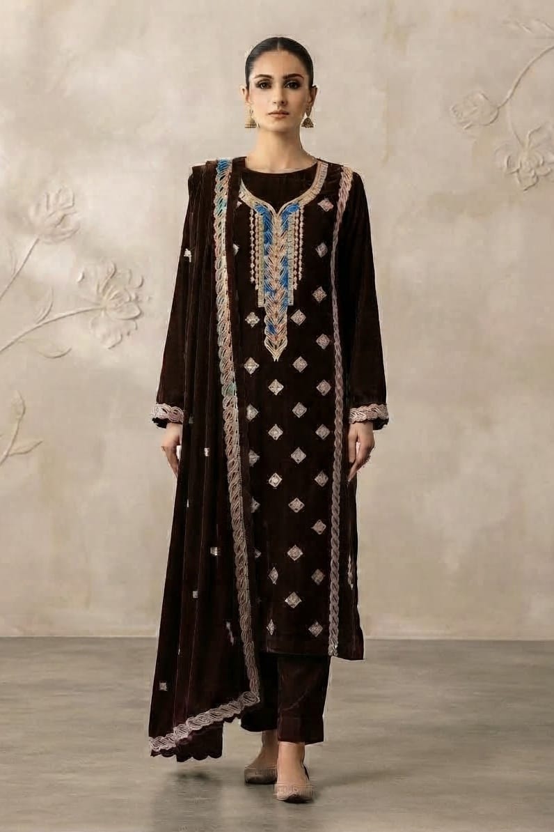 Binzada Unstitched Embroidered Velvet 3pc
