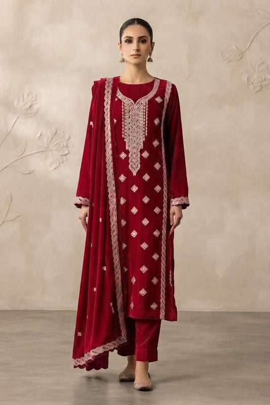 Binzada Unstitched Embroidered Velvet 3pc