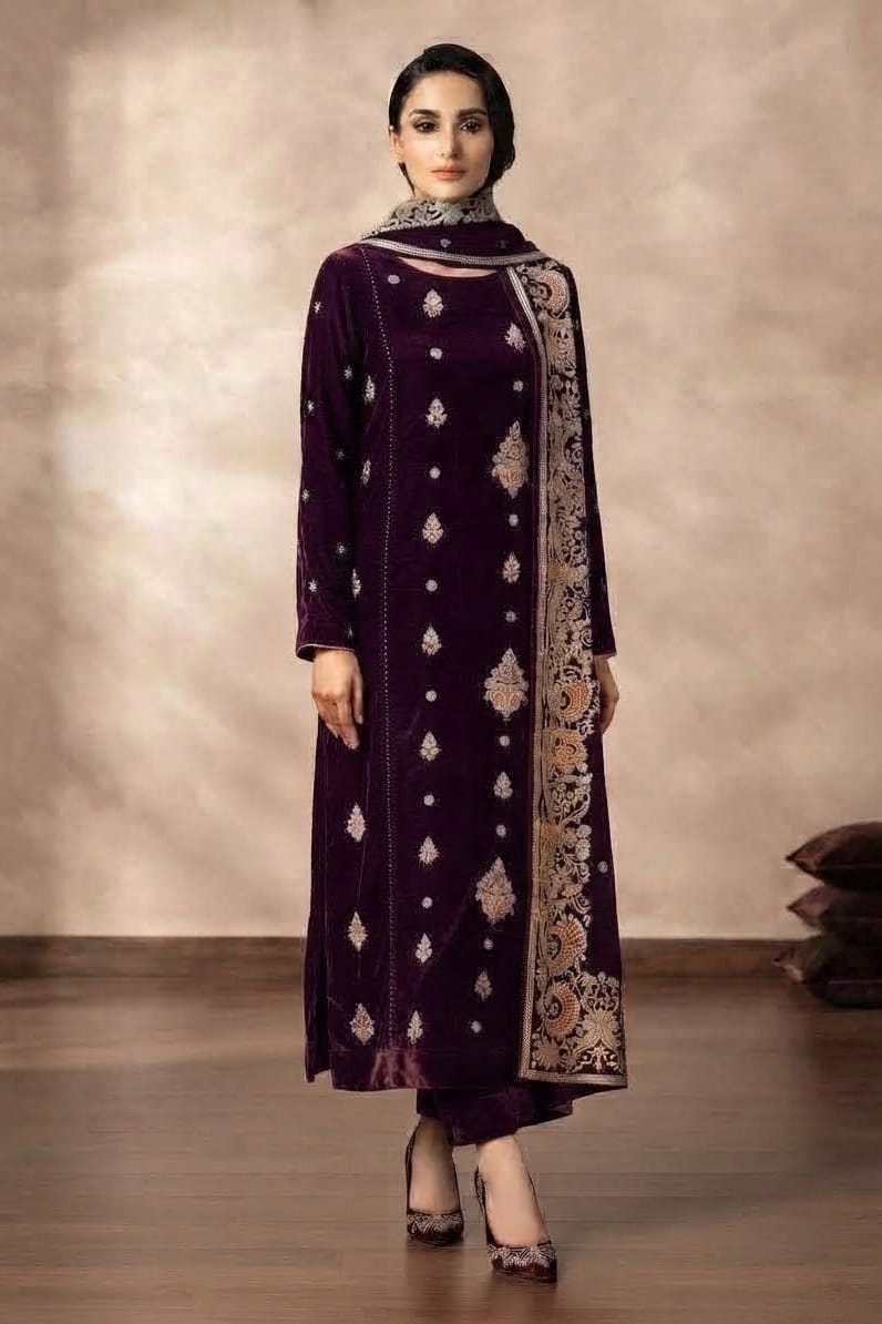 Binzada Unstitched Embroidered Velvet 3pc