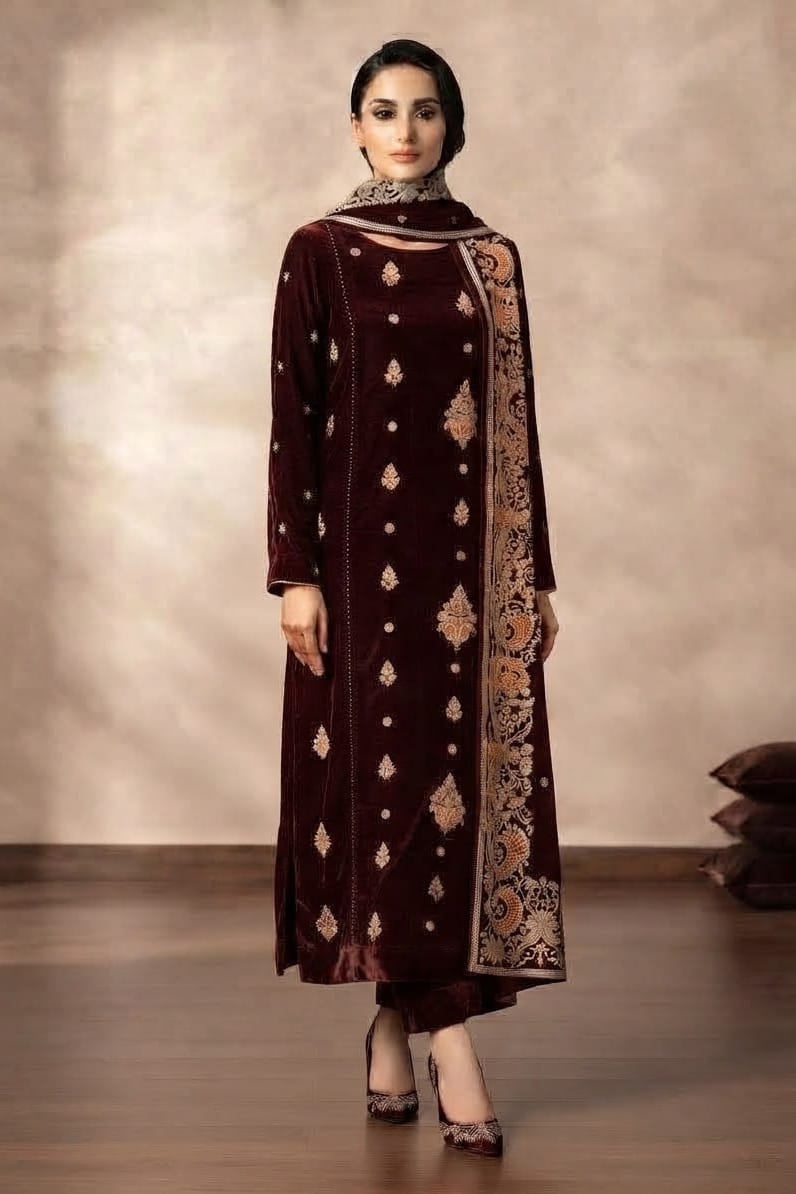 Binzada Unstitched Embroidered Velvet 3pc