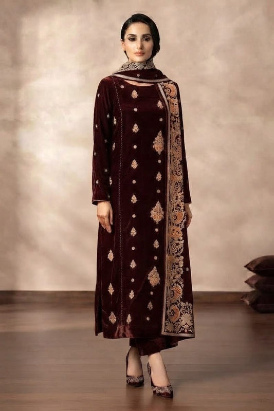Binzada Unstitched Embroidered Velvet 3pc