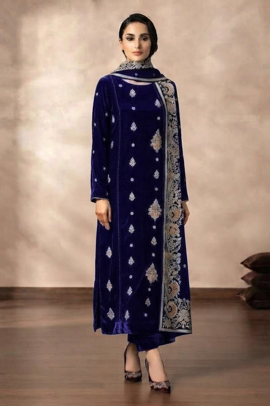 Binzada Unstitched Embroidered Velvet 3pc