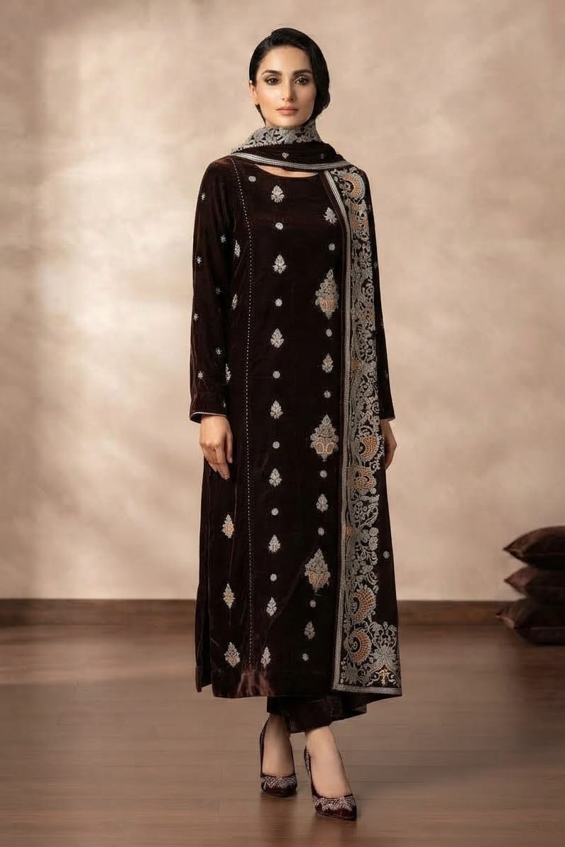 Binzada Unstitched Embroidered Velvet 3pc